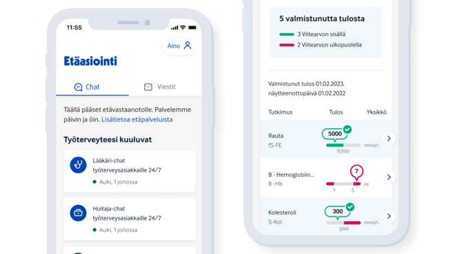 Terveystalon sovelluksesta löydät muun muassa etäpalvelut ja laboratoriotulokset.