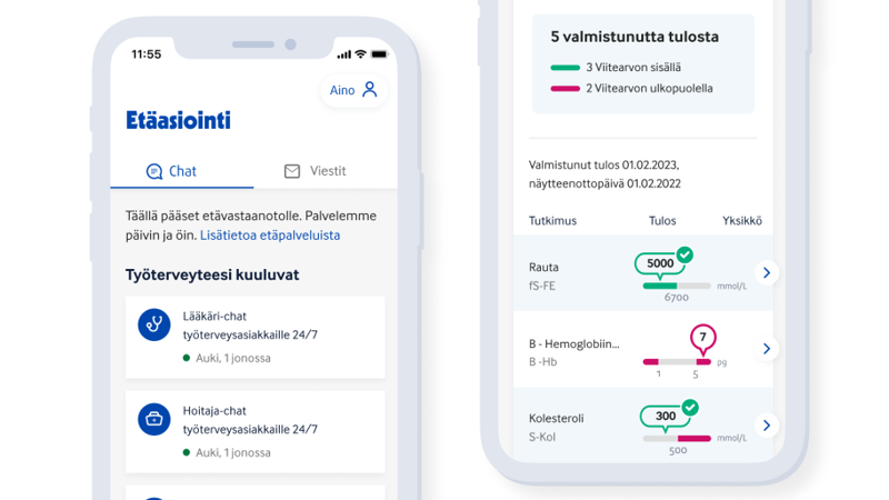 Terveystalo-sovelluksessa pääset etävastaanotolle ja näet tutkimustuloksesi.