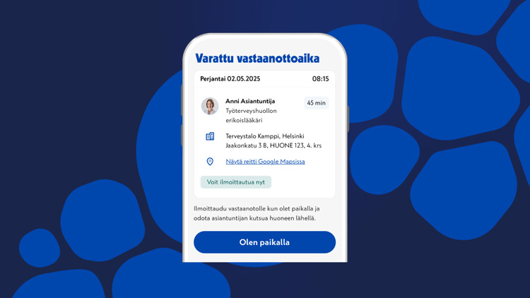 Kuvituskuvassa on Terveystalo-sovelluksen ilmoittautumisnäkymä puhelimen ruudulla.