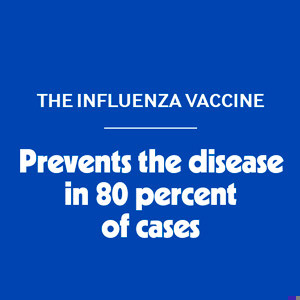 The influenza vaccine prevents the disease in 80 percent of cases