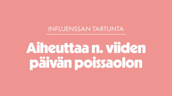 Influenssa aiheuttaa yleensä 5 päivän poissaolon työstä.