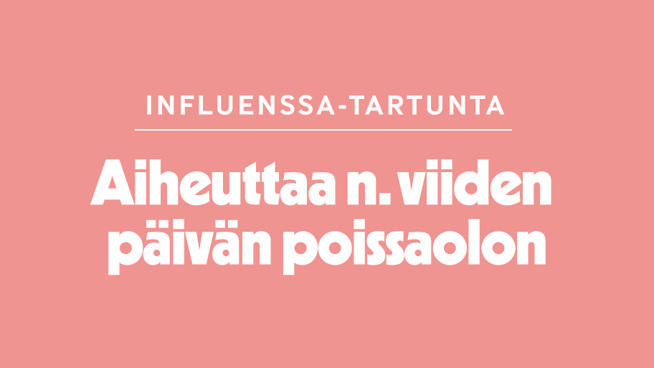 Influenssa aiheuttaa yleensä 5 päivän poissaolon työstä.