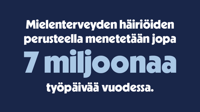 Mielenterveyden häiriöiden perusteella menetetään jopa 7 miljoonaa työpäivää vuodessa.